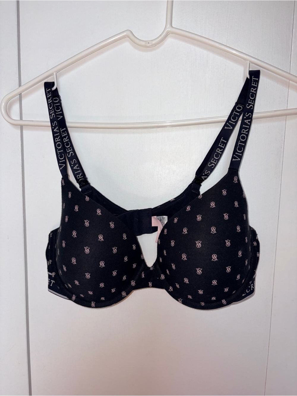 Victoria's Secret Black Bra with Pink Logo Print